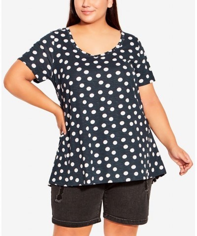 Plus Size Swing Trim Print Top Navy, White Spot $27.73 Tops