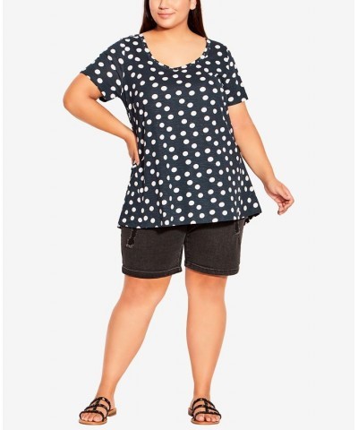 Plus Size Swing Trim Print Top Navy, White Spot $27.73 Tops