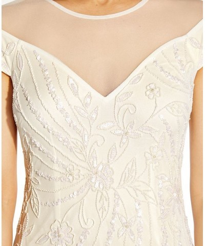 Women's Illusion-Trim Beaded Dress Ivory $112.71 Dresses