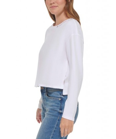 Women's Cotton Crewneck Logo High-Low T-Shirt White $12.78 Sweatshirts