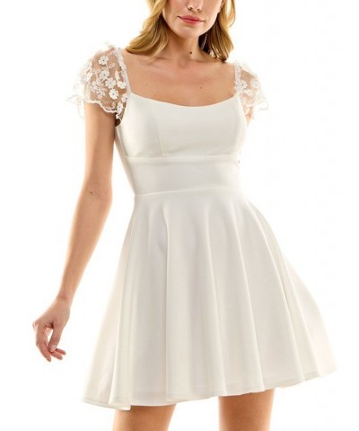 Juniors' Lace-Sleeve Fit & Flare Dress Ivory $31.27 Dresses