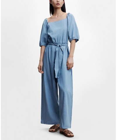 Women's Tencel Cotton Jumpsuit Medium Blue $48.59 Pants