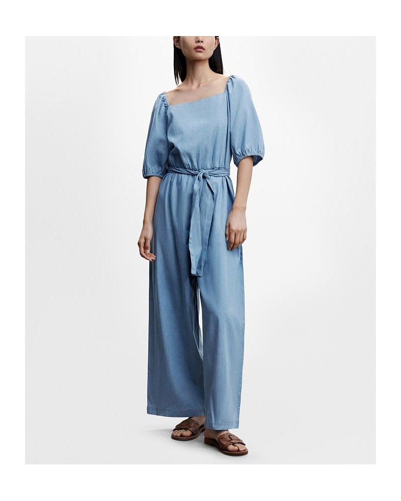 Women's Tencel Cotton Jumpsuit Medium Blue $48.59 Pants