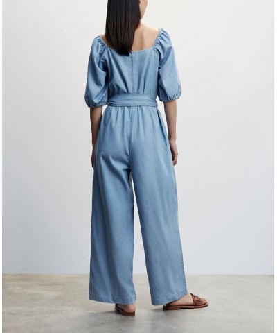 Women's Tencel Cotton Jumpsuit Medium Blue $48.59 Pants