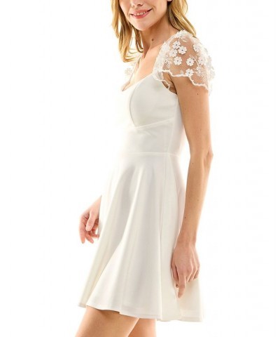 Juniors' Lace-Sleeve Fit & Flare Dress Ivory $31.27 Dresses