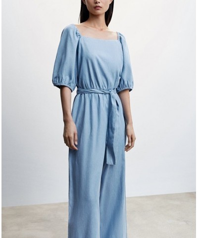 Women's Tencel Cotton Jumpsuit Medium Blue $48.59 Pants