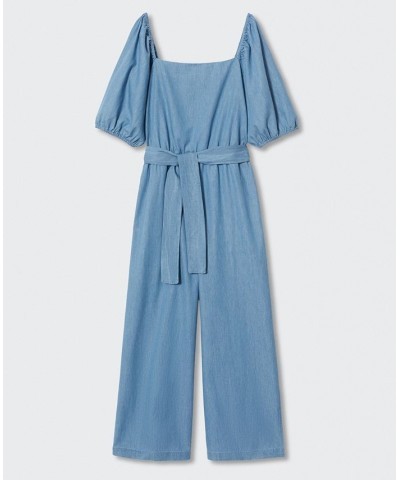 Women's Tencel Cotton Jumpsuit Medium Blue $48.59 Pants