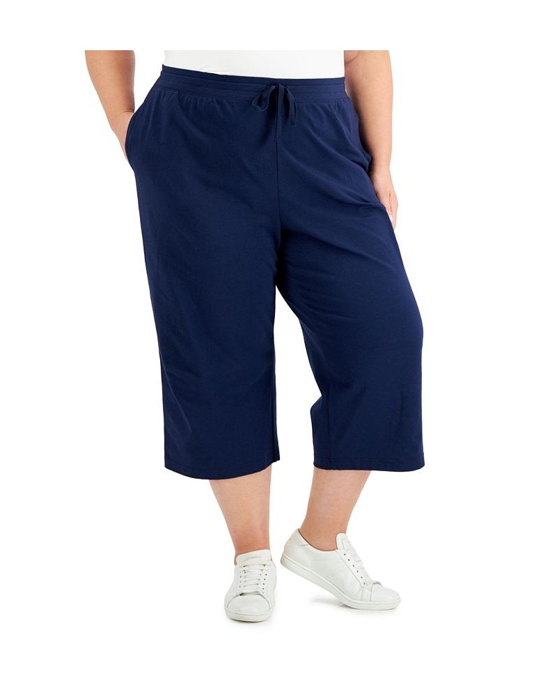 Plus Size Drawstring-Waist Knit Capri Pants Deep Black $10.00 Pants