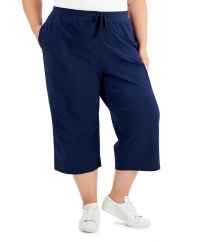 Plus Size Drawstring-Waist Knit Capri Pants Deep Black $10.00 Pants