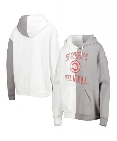 Women's Gray and White Oklahoma Sooners Split Pullover Hoodie Gray, White $43.19 Sweatshirts