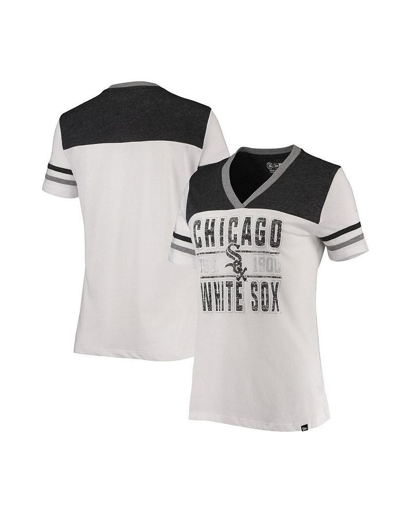 Women's White Heathered Black Chicago White Sox Colorblock V-Neck T-shirt White, Heathered Black $24.19 Tops