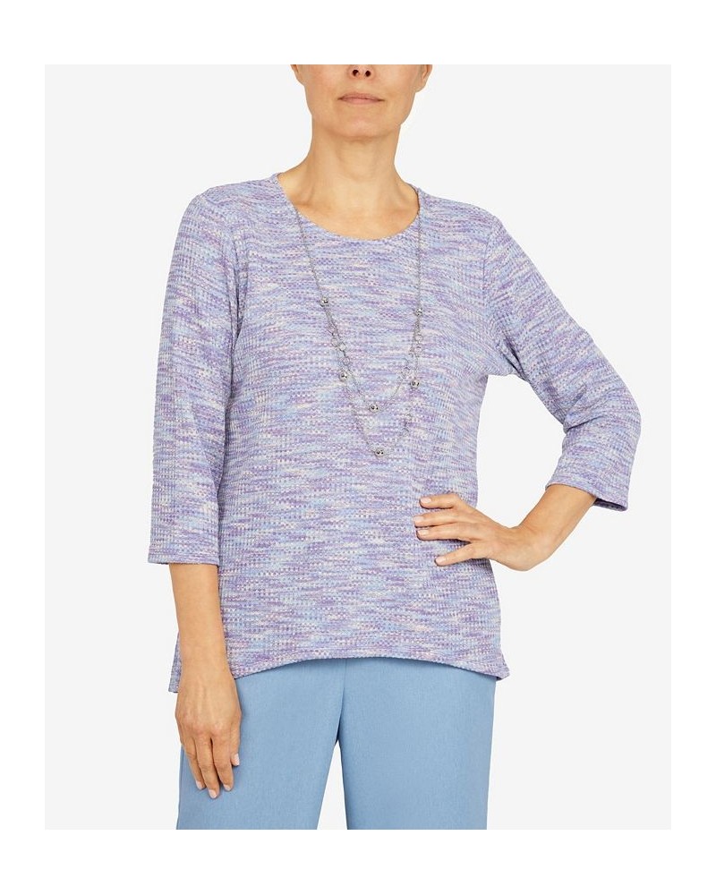 Petite Victoria Falls Crew Neck 3/4 Sleeve Texture Top with Removable Necklace Multi $25.80 Tops