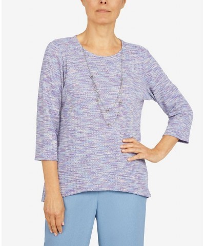 Petite Victoria Falls Crew Neck 3/4 Sleeve Texture Top with Removable Necklace Multi $25.80 Tops