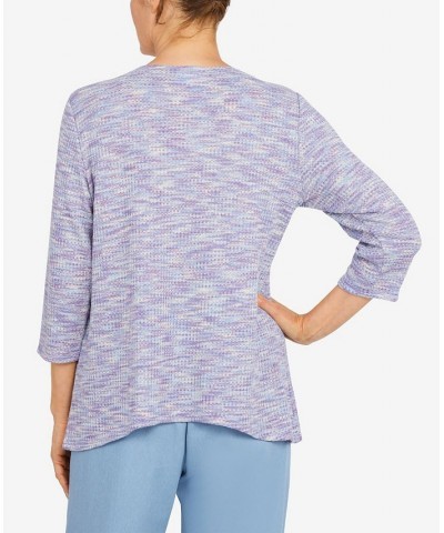 Petite Victoria Falls Crew Neck 3/4 Sleeve Texture Top with Removable Necklace Multi $25.80 Tops