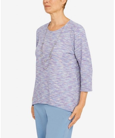 Petite Victoria Falls Crew Neck 3/4 Sleeve Texture Top with Removable Necklace Multi $25.80 Tops