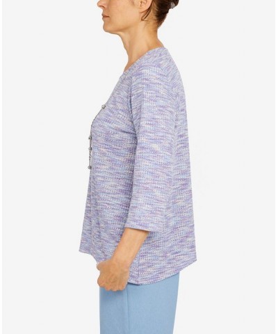 Petite Victoria Falls Crew Neck 3/4 Sleeve Texture Top with Removable Necklace Multi $25.80 Tops