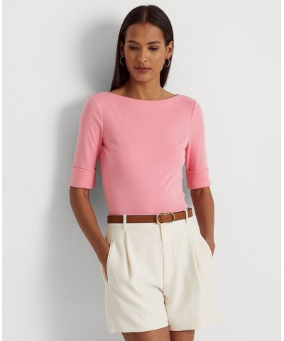 Women's Stretch Cotton Boatneck Top Pink $24.99 Tops