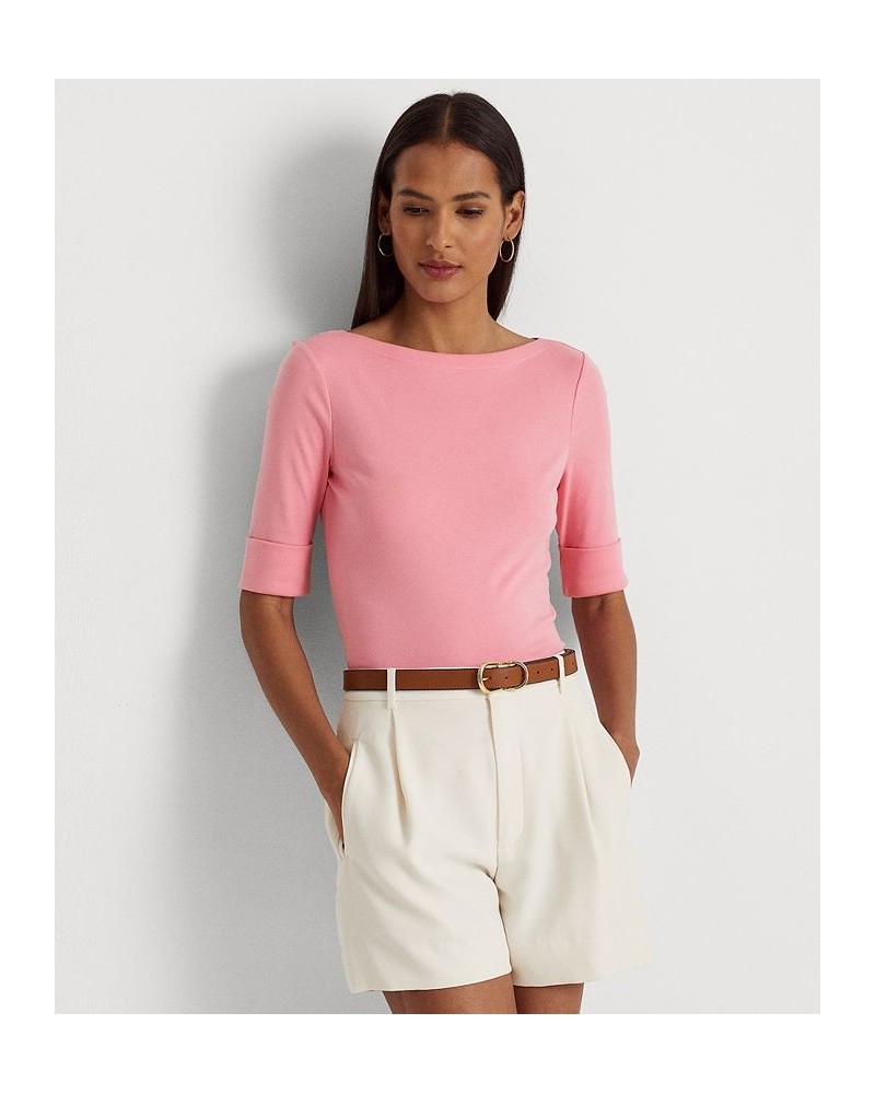 Women's Stretch Cotton Boatneck Top Pink $24.99 Tops