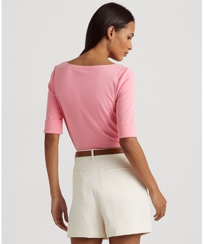 Women's Stretch Cotton Boatneck Top Pink $24.99 Tops