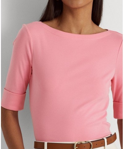 Women's Stretch Cotton Boatneck Top Pink $24.99 Tops