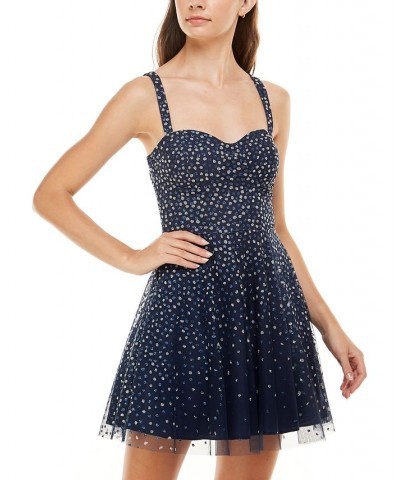 Juniors' Caviar Beaded-Mesh Fit & Flare Dress Navy $46.53 Dresses