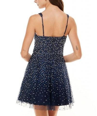 Juniors' Caviar Beaded-Mesh Fit & Flare Dress Navy $46.53 Dresses