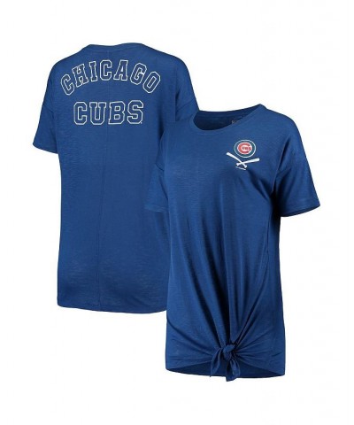 Women's Royal Chicago Cubs Slub Jersey Scoop Neck Side Tie T-shirt Royal $18.92 Tops
