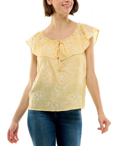 Juniors' Off-The-Shoulder Ruffled Embroidered Top Color4 $25.48 Tops