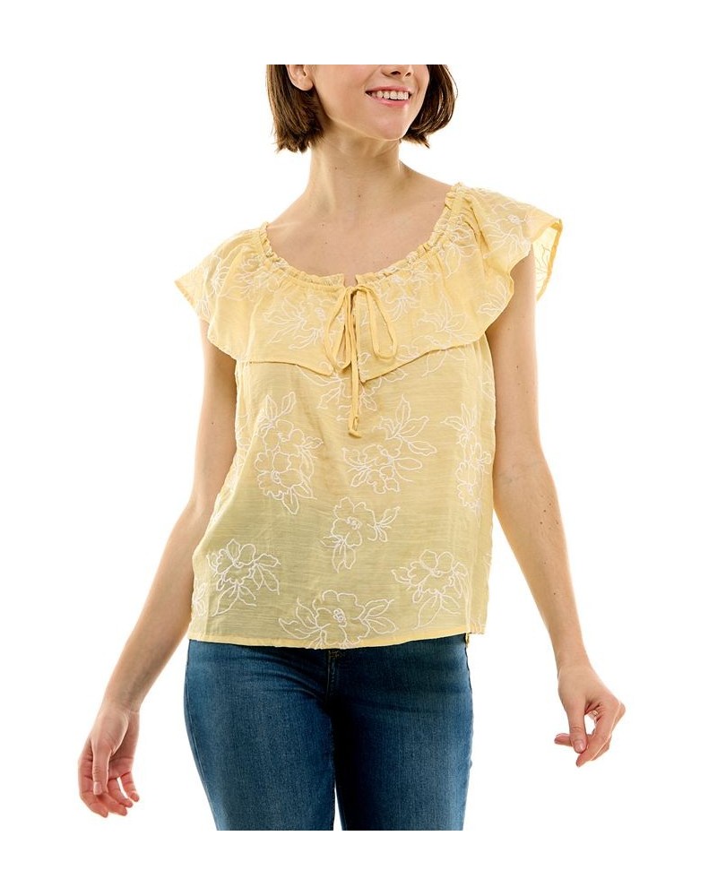 Juniors' Off-The-Shoulder Ruffled Embroidered Top Color4 $25.48 Tops