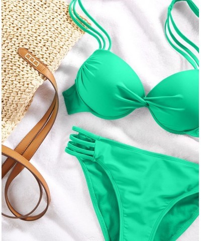 Juniors' Coral Flame Strappy Underwire Push-Up Bikini Top & Bottoms Green $19.94 Swimsuits