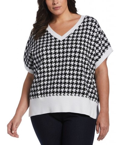 Plus Size Houndstooth Vest Sweater Black $46.28 Sweaters