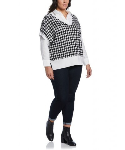 Plus Size Houndstooth Vest Sweater Black $46.28 Sweaters