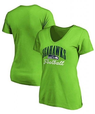 Women's Neon Green Seattle Seahawks Team Color Victory Script V-Neck T-shirt Neon Green $14.52 Tops