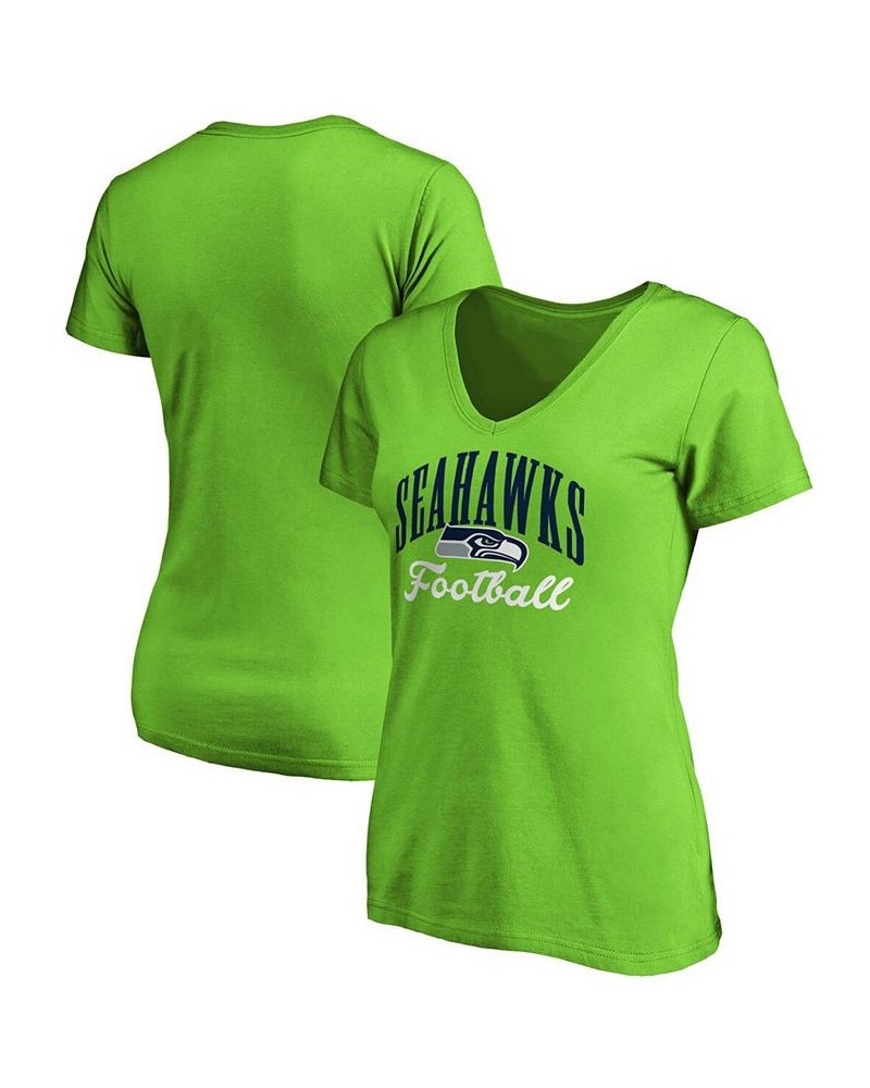 Women's Neon Green Seattle Seahawks Team Color Victory Script V-Neck T-shirt Neon Green $14.52 Tops