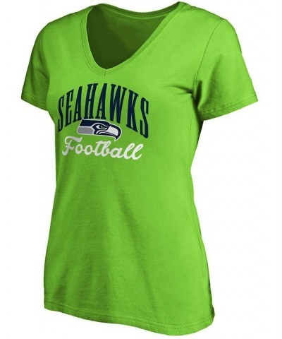 Women's Neon Green Seattle Seahawks Team Color Victory Script V-Neck T-shirt Neon Green $14.52 Tops