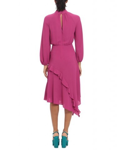 Women's Ruffle-Trim Asymmetrical-Hem Midi Dress Festival Fuchsia $72.68 Dresses