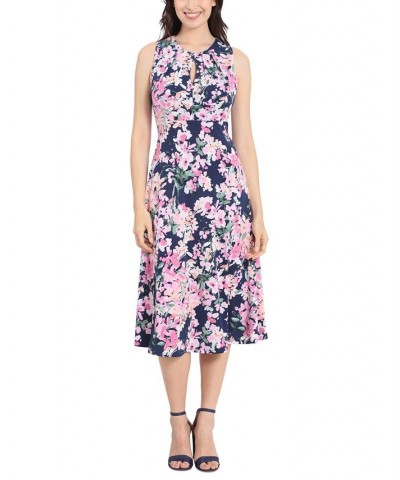 Petite Floral-Print Keyhole Sleeveless A-Line Dress Navy/Pink $49.50 Dresses