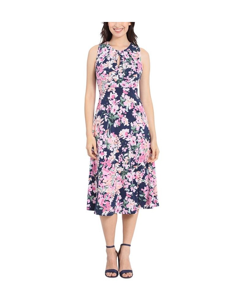 Petite Floral-Print Keyhole Sleeveless A-Line Dress Navy/Pink $49.50 Dresses