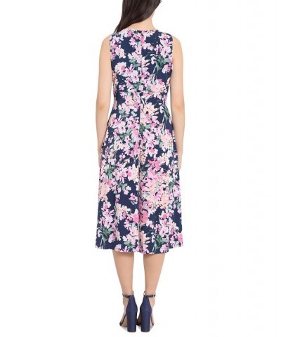 Petite Floral-Print Keyhole Sleeveless A-Line Dress Navy/Pink $49.50 Dresses