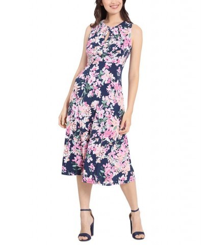 Petite Floral-Print Keyhole Sleeveless A-Line Dress Navy/Pink $49.50 Dresses