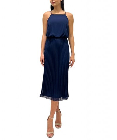 Women's Plisse Sleeveless Midi Dress Blue $27.73 Dresses