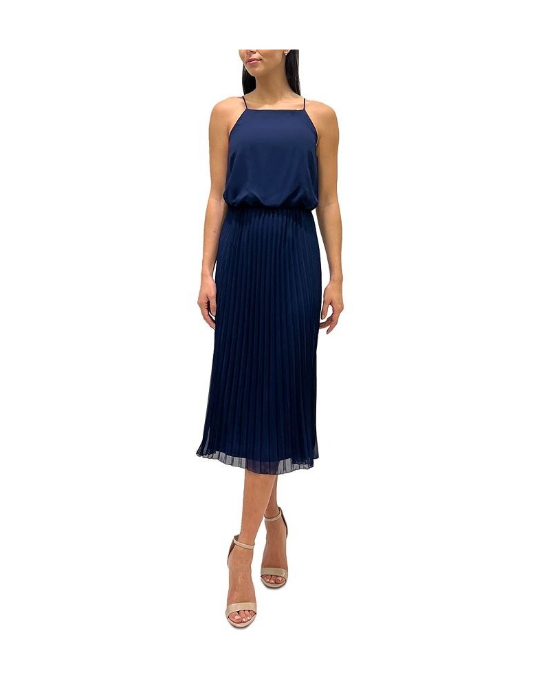 Women's Plisse Sleeveless Midi Dress Blue $27.73 Dresses