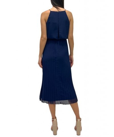 Women's Plisse Sleeveless Midi Dress Blue $27.73 Dresses