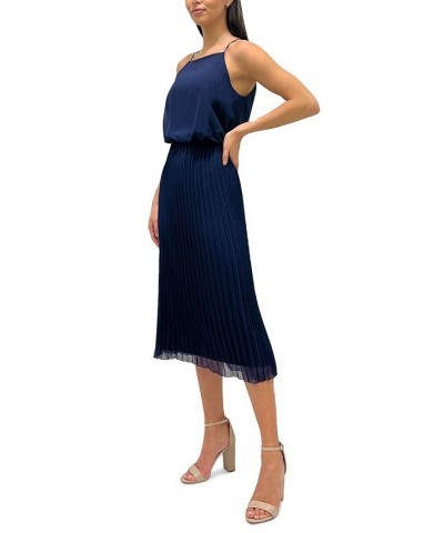 Women's Plisse Sleeveless Midi Dress Blue $27.73 Dresses