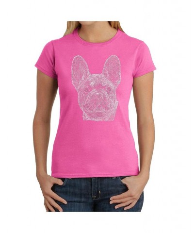 Women's T-Shirt with French Bulldog Word Art Pink $14.00 Tops