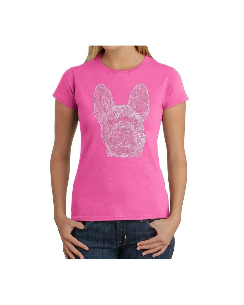 Women's T-Shirt with French Bulldog Word Art Pink $14.00 Tops