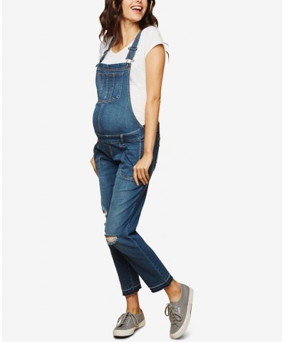 Motherhood Maternity Side Panel Letdown Hem Maternity Overalls Medium Wash $31.68 Jeans