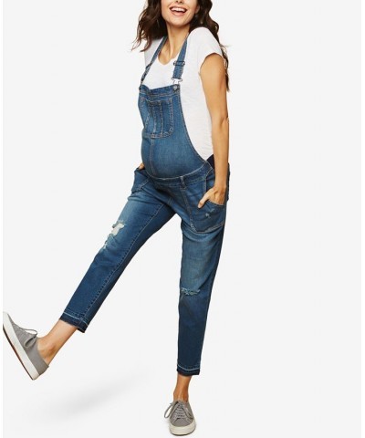 Motherhood Maternity Side Panel Letdown Hem Maternity Overalls Medium Wash $31.68 Jeans