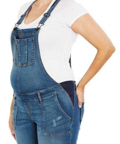 Motherhood Maternity Side Panel Letdown Hem Maternity Overalls Medium Wash $31.68 Jeans