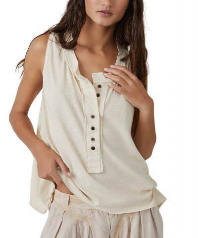 Women's Josie Cotton Buttoned Henley Tank Brown $35.36 Tops